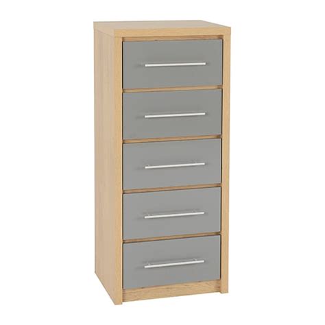 Samaira Wooden Narrow Chest Of Drawers In Grey High Gloss £10995 Go