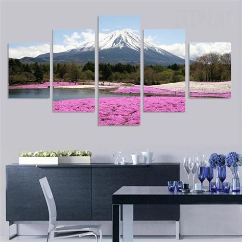 JapanS Mount Fuji Nature 5 Panel Canvas Art Wall Decor Canvas Storm