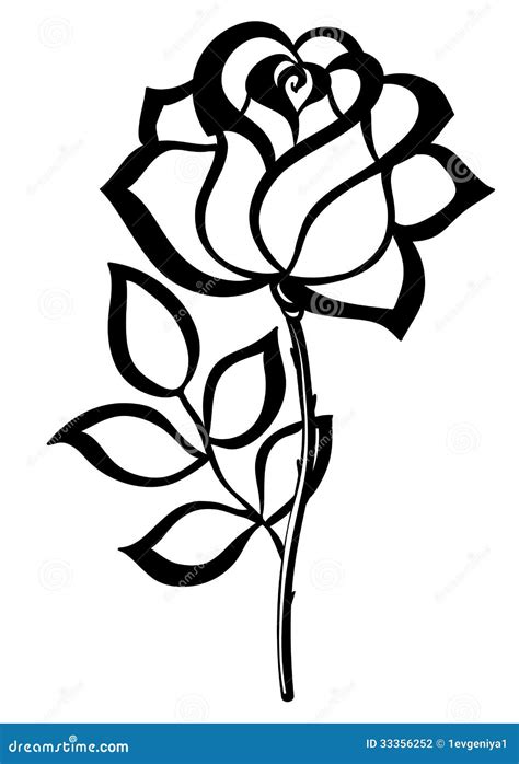 Black Silhouette Outline Rose Isolated On White Stock Vector