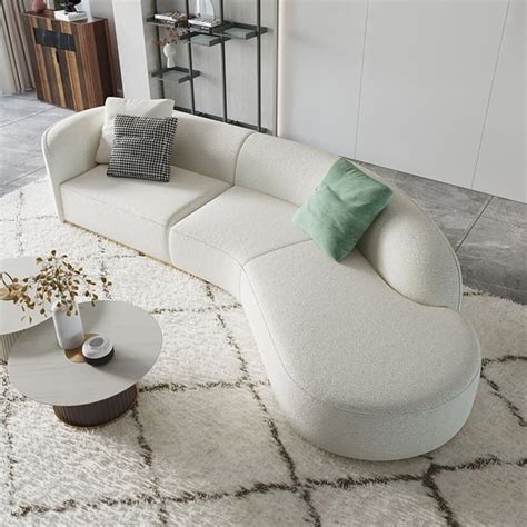 White Leather Curved Sectional Sofa Baci Living Room