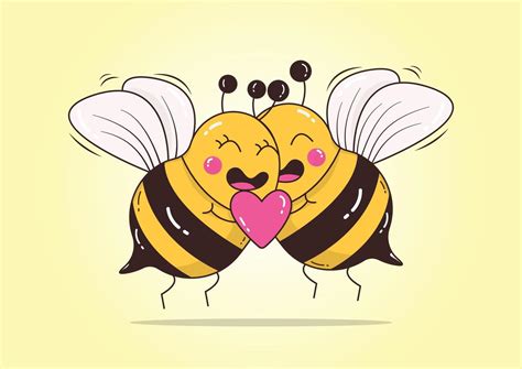 Enamorado Pareja Abeja En Amor Vector Linda Dibujos Animados Abeja