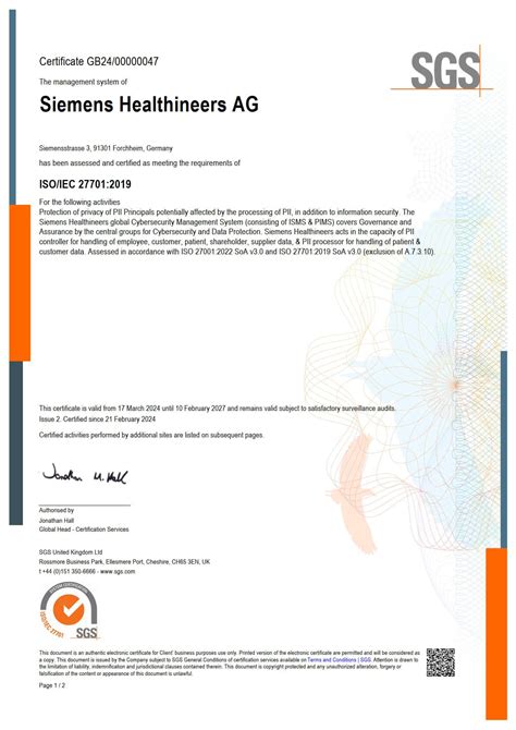 Certificates Siemens Healthineers Schweiz