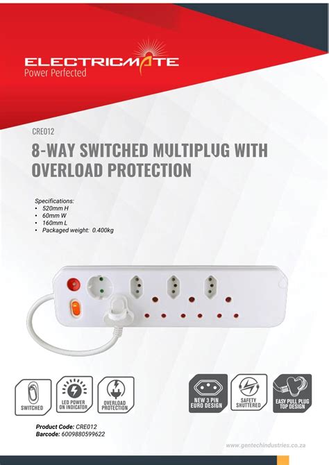 Electricmate Way Multiplug With Overload Protection Gentech