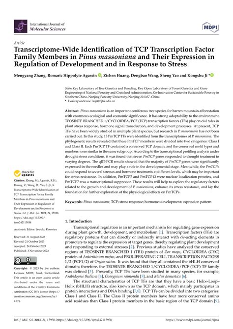 Pdf Transcriptome Wide Identification Of Tcp Transcription Factor