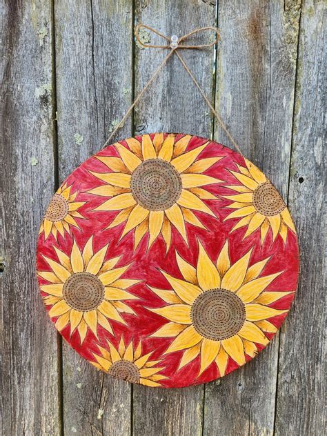 Sunflower Pyrography Wood Burned Hanging Wall Art Etsy