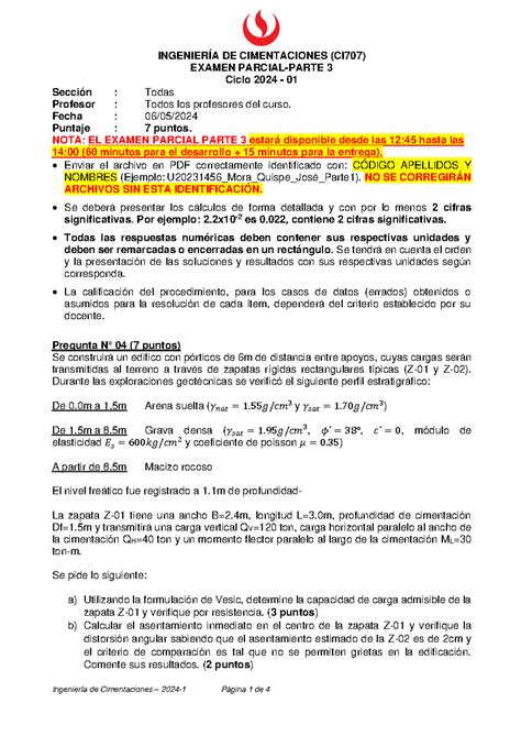 Ex Parcial Ingenier A De Cimentaciones Parte Ingenier A