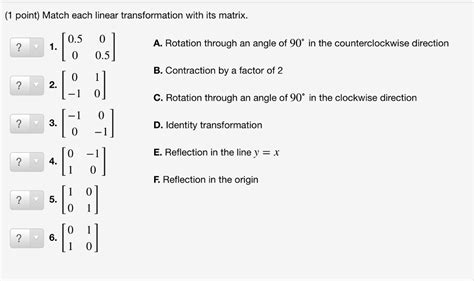 Solved 1 Point Match Each Linear Transformation With Its Chegg