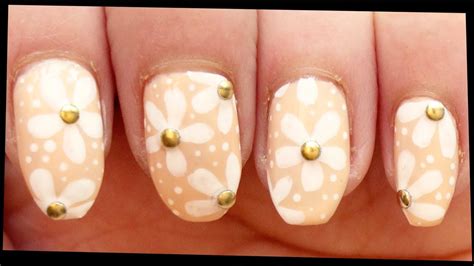 White Flowers On Nude Nail Art YouTube