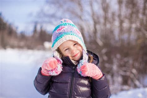 Portrait of Little Adorable Girl in Winter Hat at Stock Image - Image of christmas, joyful: 44862577