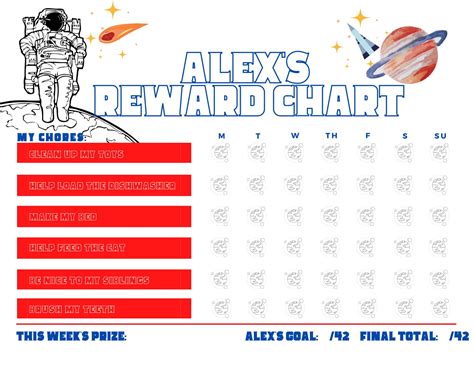 Editable Space Reward Chart Space Chore Chart Space Behavior Chart