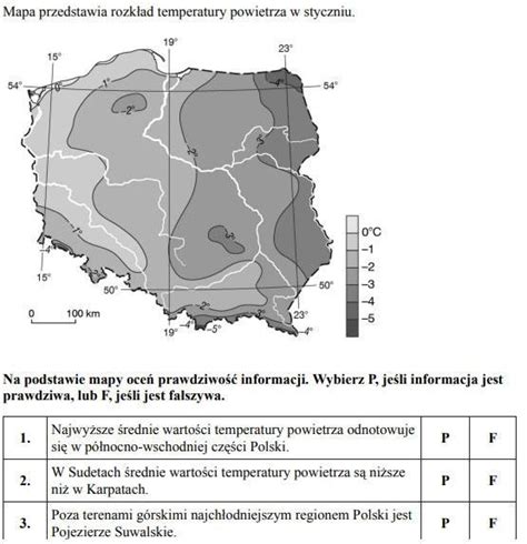 Mapa Przedstawia Rozk Ad Temperatury Powietrza W Styczniu Na Podstawie