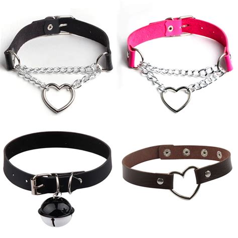 Collar De Cadena De Coraz N De Melocot N De Cuero Pu Sexy Bdsm Bondage