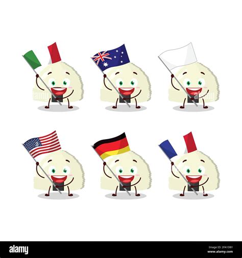 Onigiri Cartoon Character Bring The Flags Of Various Countries Vector