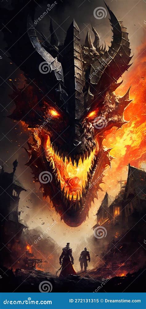 Epic Dragon Blasts the Battlefield with Fire on Warrior, Concept of ...