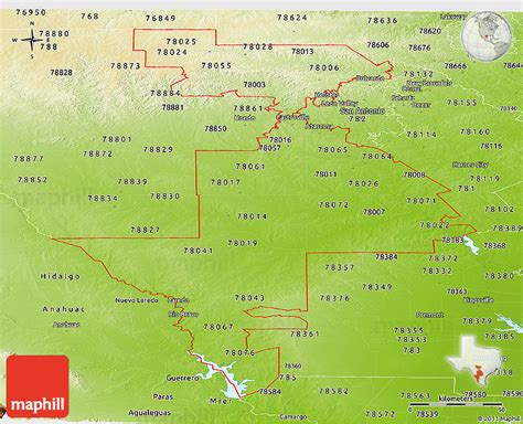 Physical Panoramic Map Of Zip Codes Starting With 780