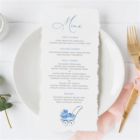 Printable Baby Shower Menu Card Template 4x8 Watercolor Blue Etsy