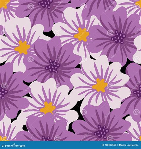 Aesthetic Contemporary Seamless Pattern With Purple Flowers Stock