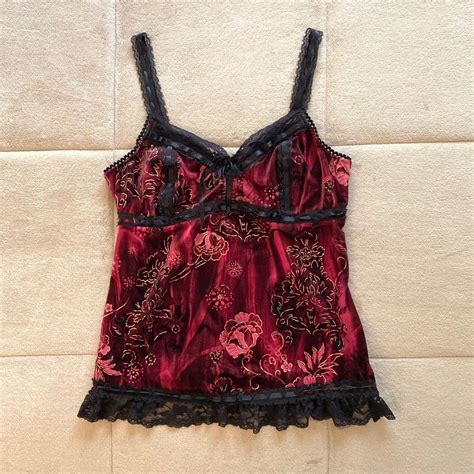 Red Velvet Cami With Black Lace Depop Clothes Red Outfit Outfits