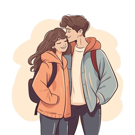 Premium Vector Young Couple In Love Hugging Each Other Vector Illustration In Sketch Style