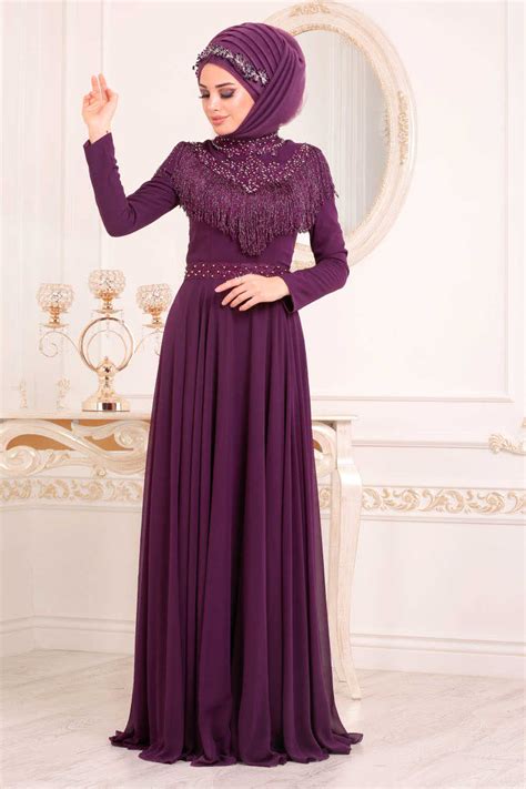 Neva Style Purple Hijab Evening Dress 20901MOR Neva Style