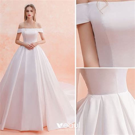 Simple Ivoire Robe De Mariée 2019 Princesse De l épaule Manches Courtes