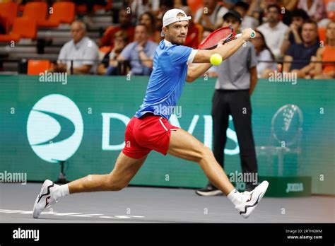 Czech Tennis Player Tomas Machac In Action During The 2023 Davis Cup