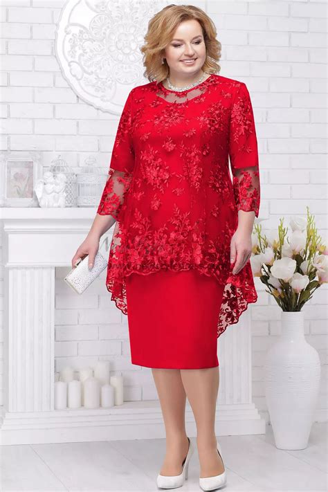 Knee Length Plus Size Mother Of The Bride Chiffon Dress With Lace