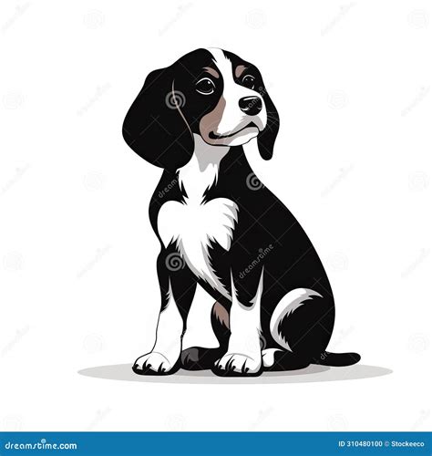 Cute Beagle Puppy Cartoon Vector Illustration In Black And White Style