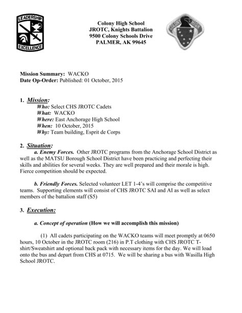 The Five Paragraph Field Order