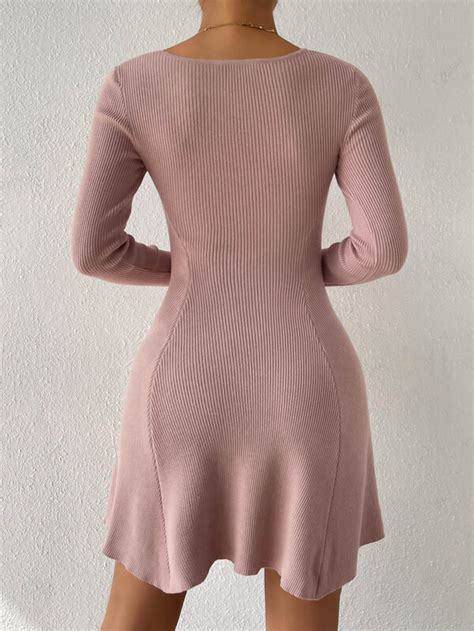 Shein Priv Square Neck Ribbed Knit Sweater Dress Shein Usa