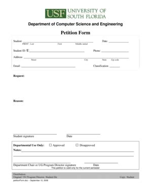 Fillable Online Cse Usf Petition Form Department Of Computer Science