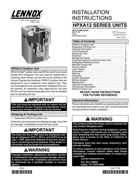 Pdf Installation Instructions Lennox And The Current National