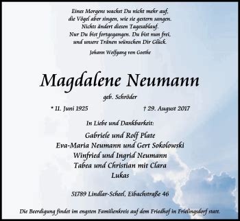 Traueranzeigen Von Magdalene Neumann WirTrauern