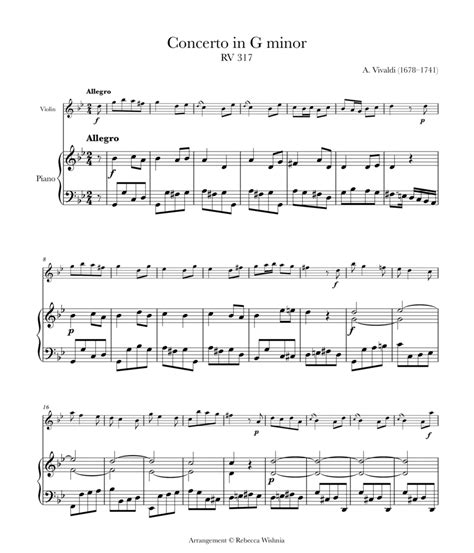 Violin Concerto In G Minor RV 317 Op 12 No 1 Arr Rebecca Wishnia