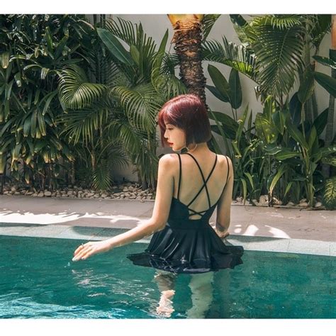Beautiful Bikini Dress Black Discreet One Piece Swimsuit With Straps At The Back High End