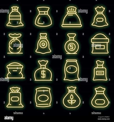 Sack Icons Set Outline Set Of Sack Vector Icons Neon Color On White