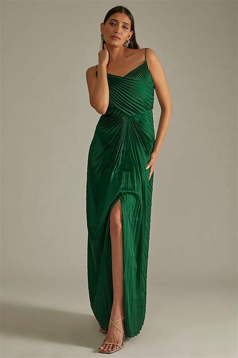 Emerald Green Georgette Pleated Gown By Zwaan At Pernias Pop Up Shop 2024