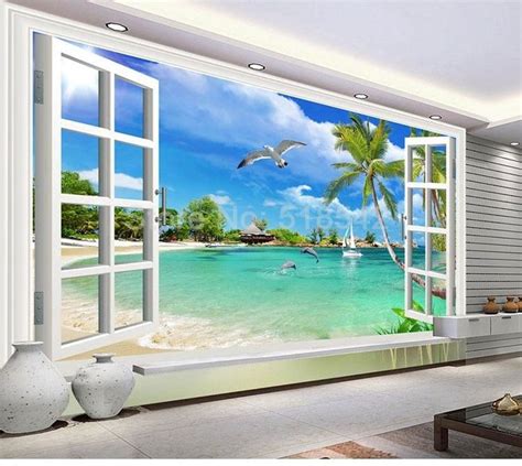 Hawaii 3D Window Scenery Wallpaper Mural, Custom Sizes Available ...