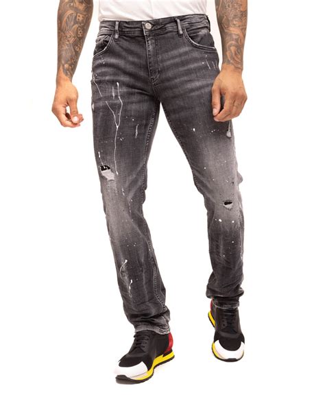 Ron Tomson Men's Modern Drip Denim Jeans In Black | ModeSens