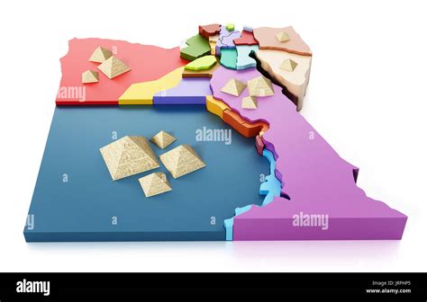 Egypt map with regions and pyramids. 3D illustration Stock Photo - Alamy