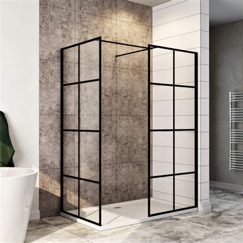 Elegant 1400x800mm Matt Black Walk In Shower Enclosure 8mm Easy Clean