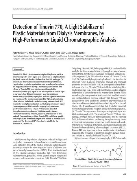 Pdf Detection Of Tinuvin A Light Stabilizer Of Plastic Materials