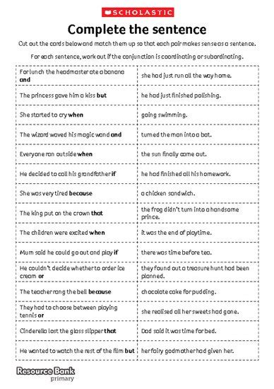 Complete the sentence - Scholastic Shop
