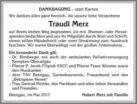 Traueranzeigen von Traudl Merz Allgäuer Zeitung