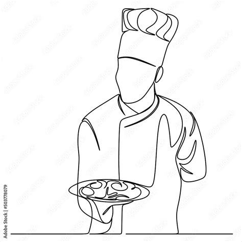 Continuous Line Drawing Of Chef Cooking Cook A Gourmet Concept Vector