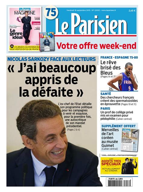 Le Parisien Journal De Paris Du Vendredi 18 Septembre 2015