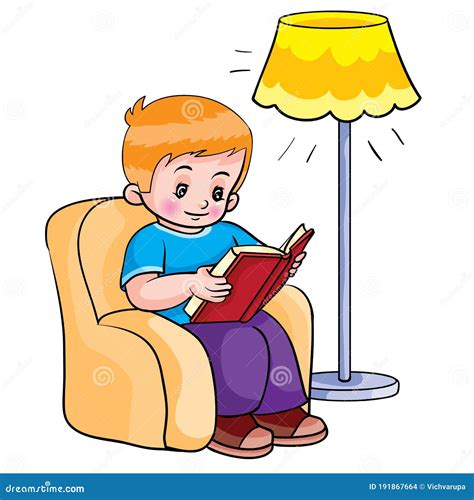 Boy Sitting in a Chair and Reading a Book, Next To Him There is a Floor ...