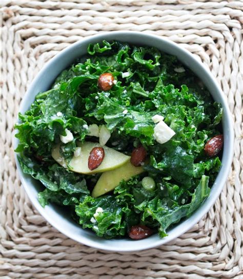 Kale Salad With Candied Almonds Apples And Maple Dressing Jamie Geller