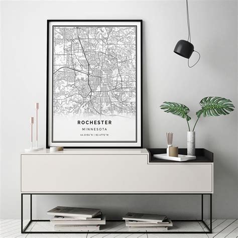 Rochester Map Print Minimalistic Wall Art Poster City Maps Scandinavian Artwork Minnesota Ts