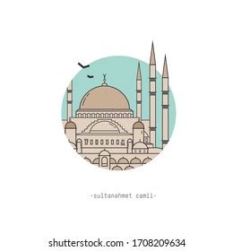 Minimalist Illustration Istanbuls Iconic Blue Mosque Stock Vector